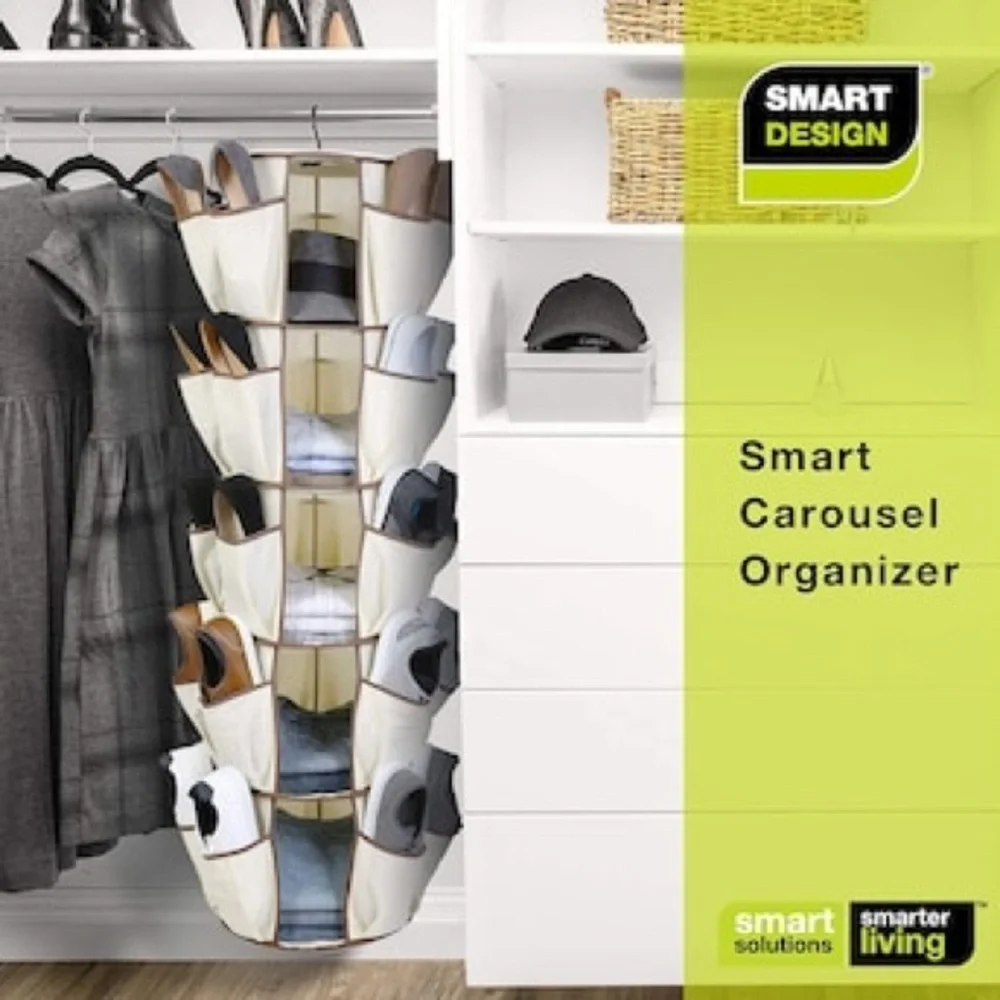 As Seen On Tv Smart Carousel Organizer 5-Shelves 40 Pockets 360 Spin Metal Hook